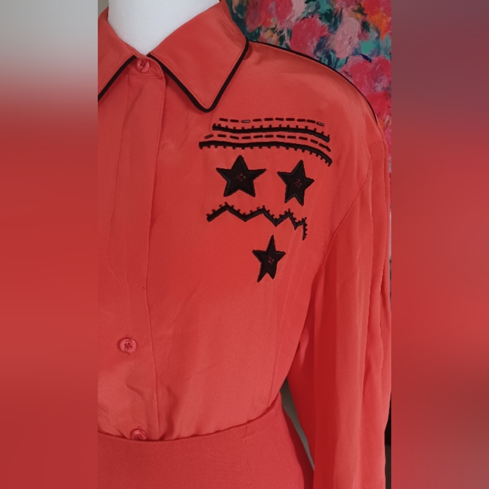 Orange Embroidered Beaded Sunshine And Star Shirt And Skirt Set - Picture 10 of 16